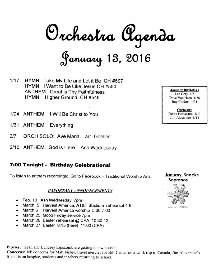 orchestra agenda